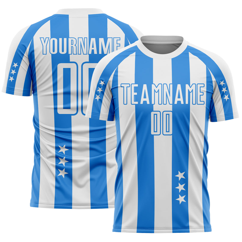 Custom White Powder Blue Stars And Stripes Sports Sublimation Soccer Uniform Jersey