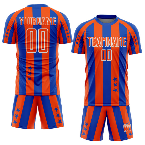 Custom Thunder Blue Orange-White Stars And Stripes Sports Sublimation Soccer Uniform Jersey