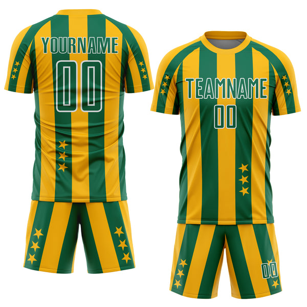 Custom Gold Kelly Green-White Stars And Stripes Sports Sublimation Soccer Uniform Jersey