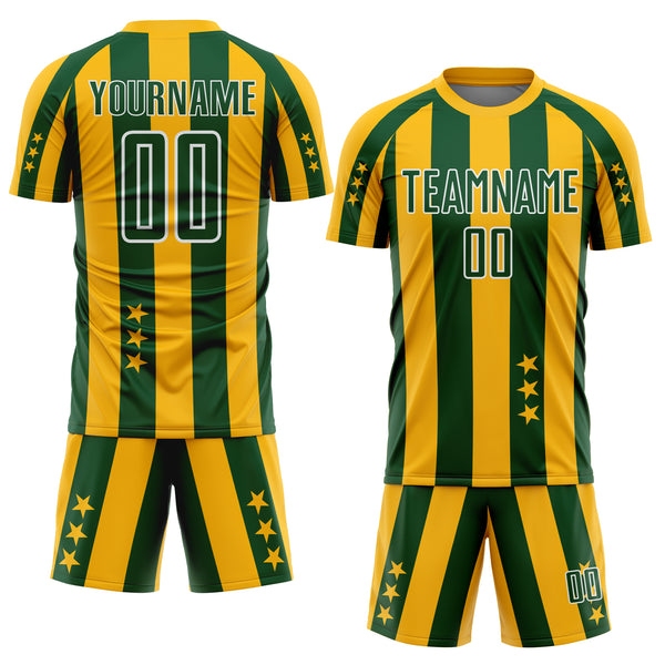 Custom Gold Green-White Stars And Stripes Sports Sublimation Soccer Uniform Jersey