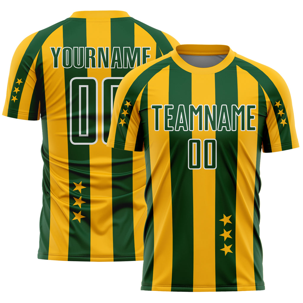 Custom Gold Green-White Stars And Stripes Sports Sublimation Soccer Uniform Jersey