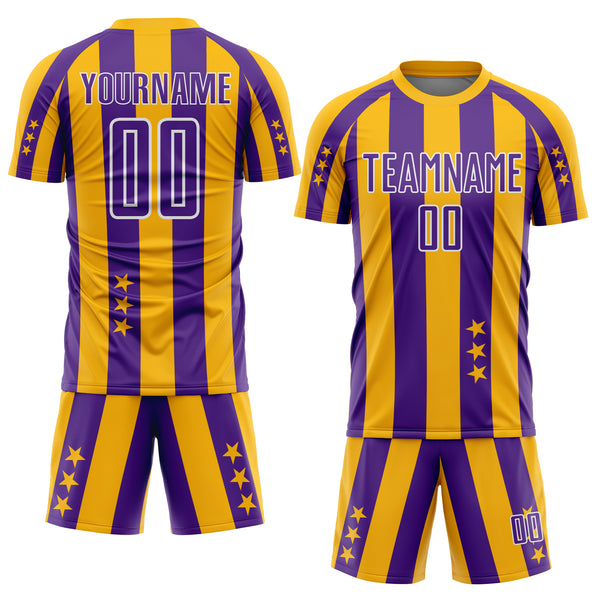 Custom Gold Purple-White Stars And Stripes Sports Sublimation Soccer Uniform Jersey