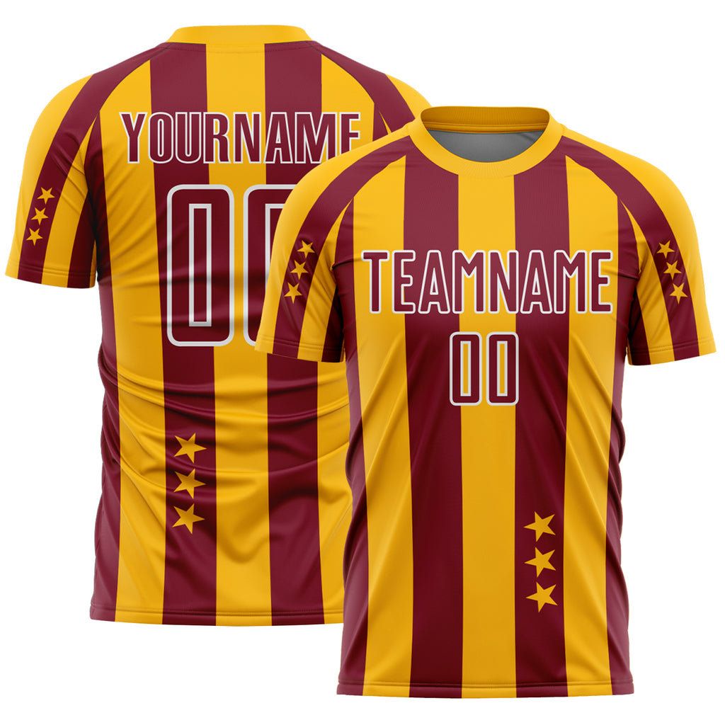 Custom Gold Crimson-White Stars And Stripes Sports Sublimation Soccer Uniform Jersey