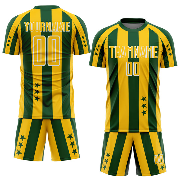 Custom Green Yellow-White Stars And Stripes Sports Sublimation Soccer Uniform Jersey