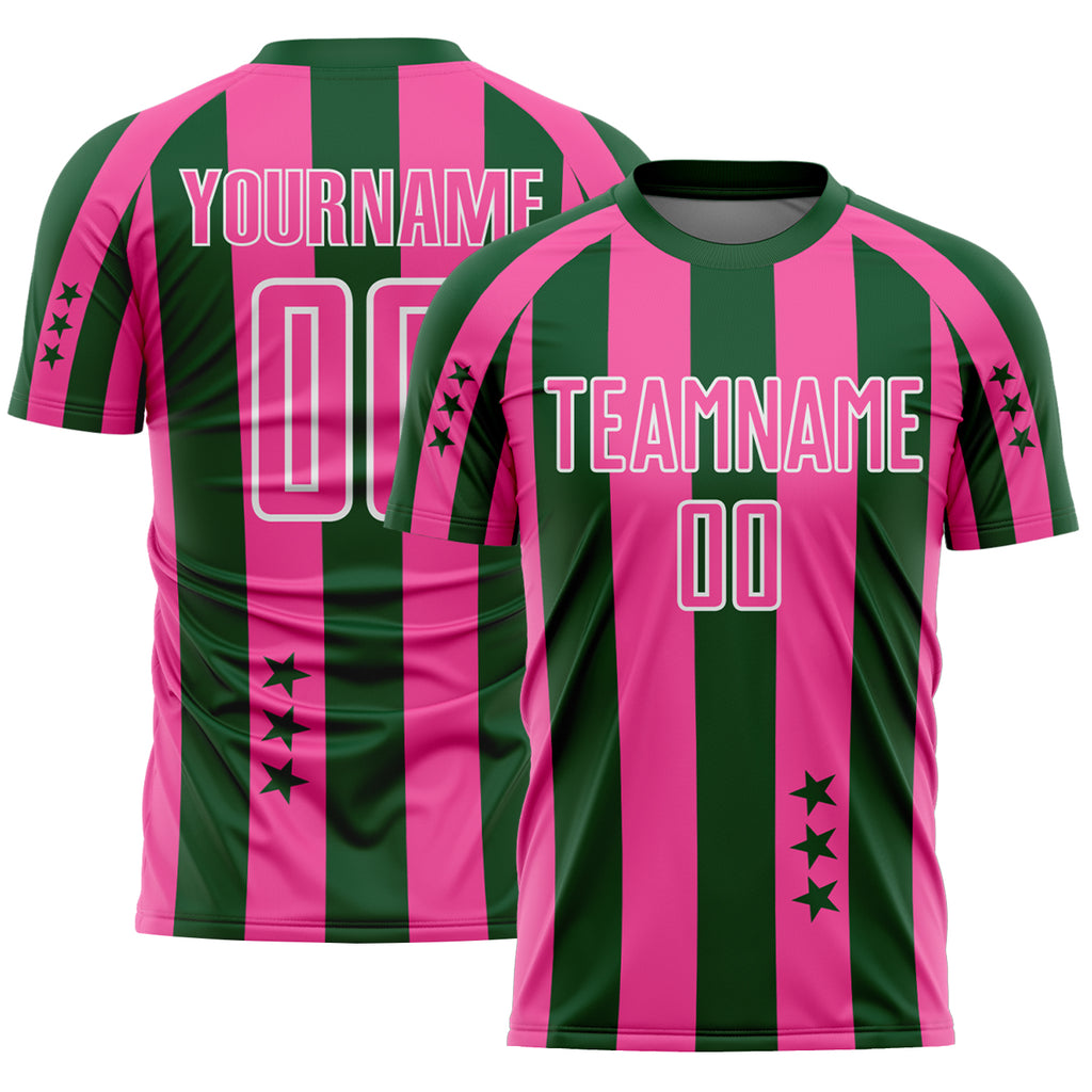 Custom Green Pink-White Stars And Stripes Sports Sublimation Soccer Uniform Jersey