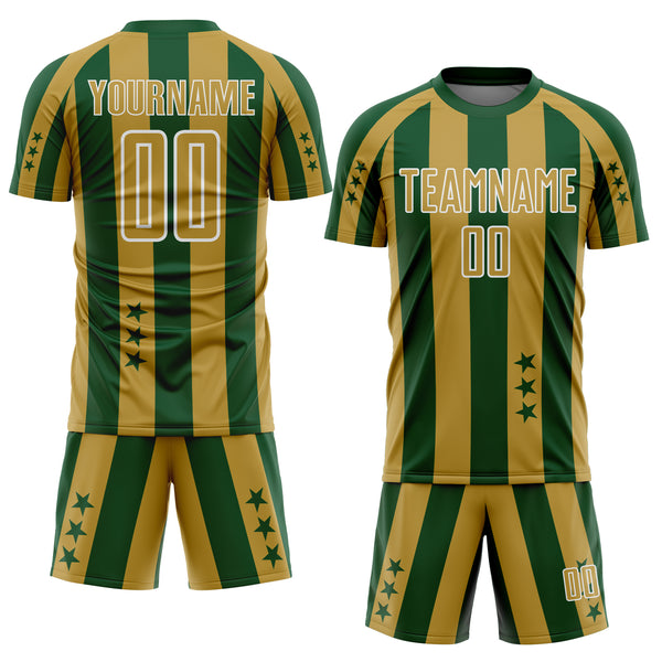 Custom Green Old Gold-White Stars And Stripes Sports Sublimation Soccer Uniform Jersey