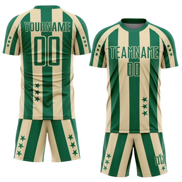 Custom Kelly Green Cream Stars And Stripes Sports Sublimation Soccer Uniform Jersey