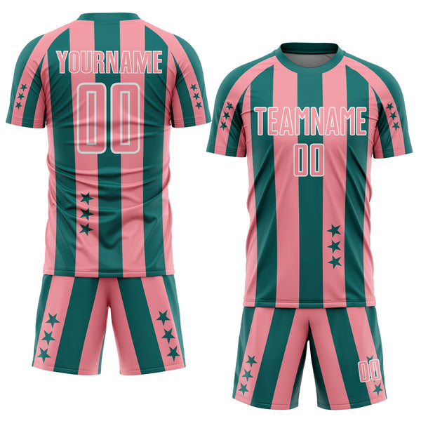 Custom Teal Medium Pink-White Stars And Stripes Sports Sublimation Soccer Uniform Jersey