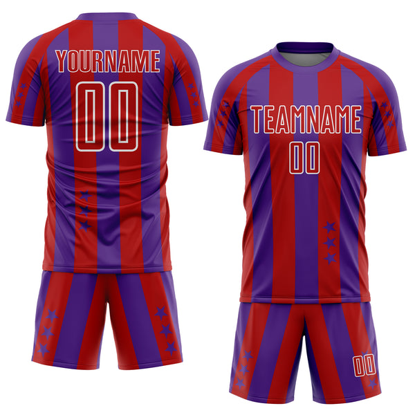 Custom Purple Red-White Stars And Stripes Sports Sublimation Soccer Uniform Jersey