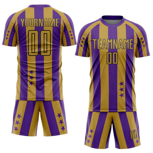 Custom Purple Old Gold-Black Stars And Stripes Sports Sublimation Soccer Uniform Jersey