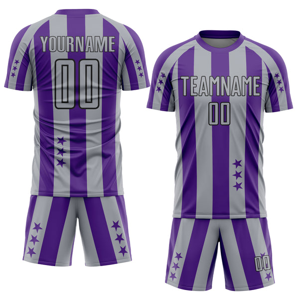 Custom Purple Gray-Black Stars And Stripes Sports Sublimation Soccer Uniform Jersey