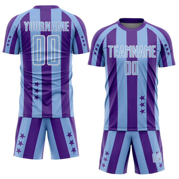 Custom Purple Light Blue-White Stars And Stripes Sports Sublimation Soccer Uniform Jersey