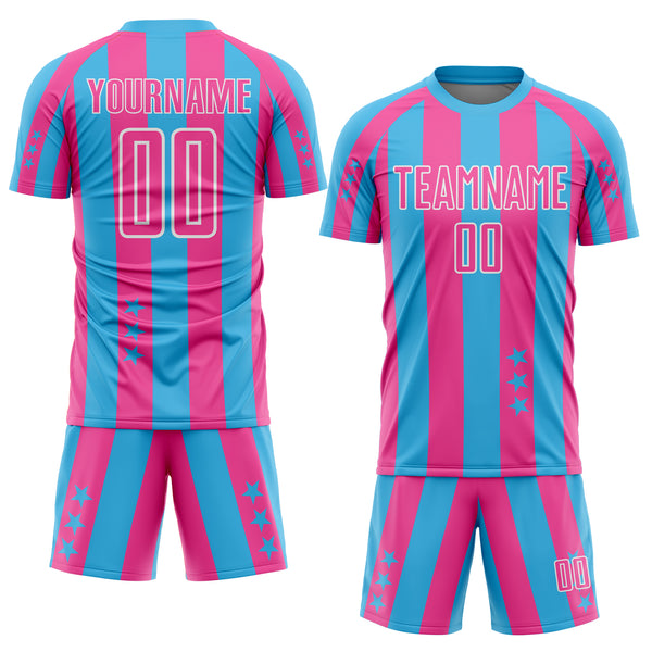 Custom Sky Blue Pink-White Stars And Stripes Sports Sublimation Soccer Uniform Jersey
