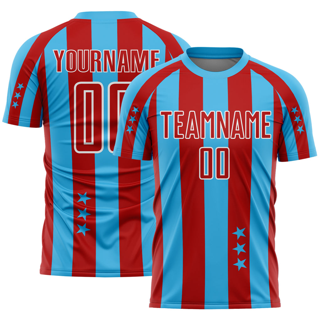 Custom Sky Blue Red-White Stars And Stripes Sports Sublimation Soccer Uniform Jersey