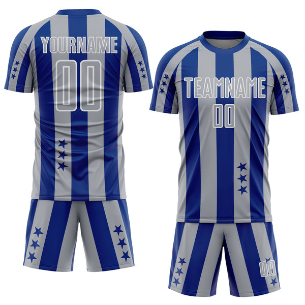 Custom Royal Gray-White Stars And Stripes Sports Sublimation Soccer Uniform Jersey