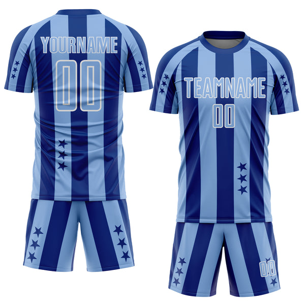 Custom Royal Light Blue-White Stars And Stripes Sports Sublimation Soccer Uniform Jersey