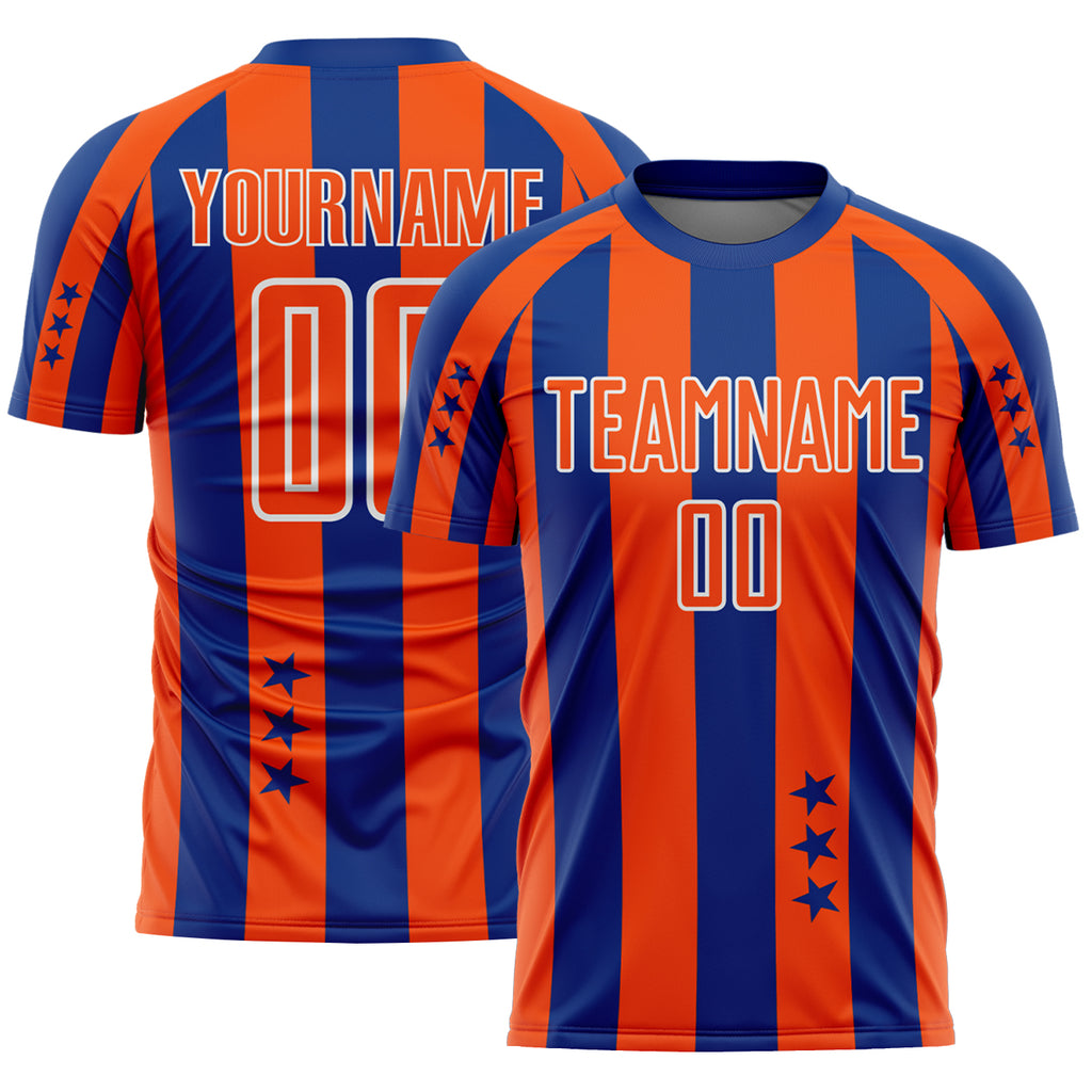 Custom Royal Orange-White Stars And Stripes Sports Sublimation Soccer Uniform Jersey