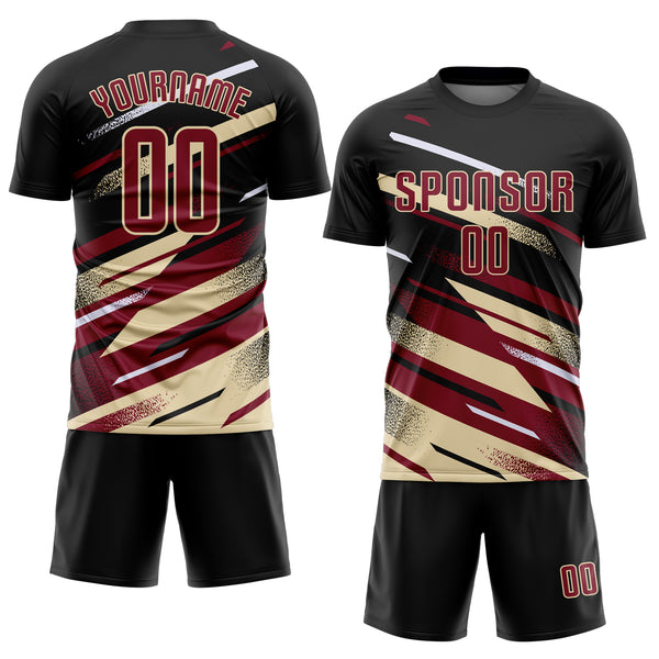 Custom Black Crimson Cream-White Grunge Stripe And Grainy Sports Sublimation Soccer Uniform Jersey