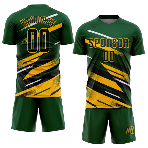 Custom Green Black Gold-White Grunge Stripe And Grainy Sports Sublimation Soccer Uniform Jersey