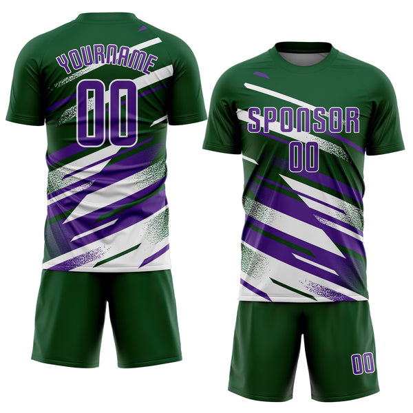 Custom Green Purple-White Grunge Stripe And Grainy Sports Sublimation Soccer Uniform Jersey
