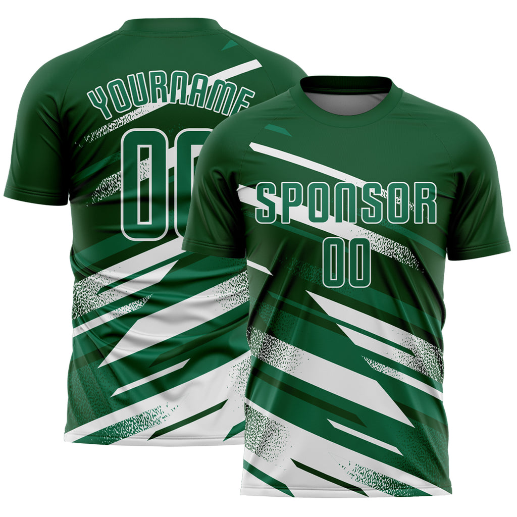 Custom Green Kelly Green-White Grunge Stripe And Grainy Sports Sublimation Soccer Uniform Jersey