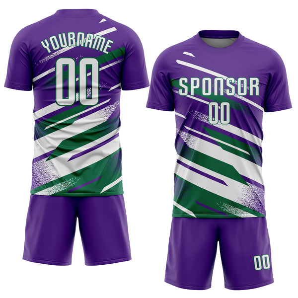 Custom Purple White-Kelly Green Grunge Stripe And Grainy Sports Sublimation Soccer Uniform Jersey