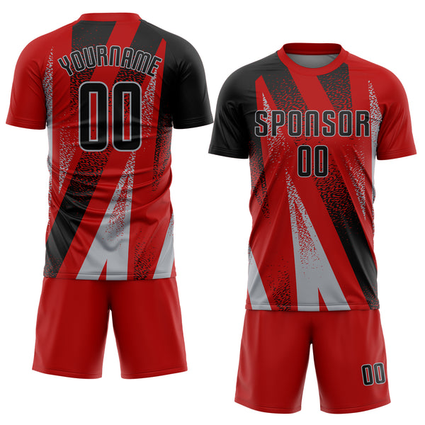 Custom Red Black-Gray Radial Burst Sports Sublimation Soccer Uniform Jersey