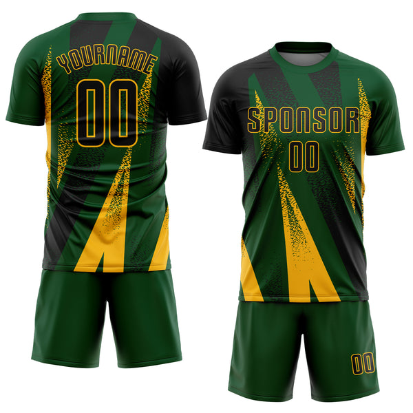Custom Green Black-Gold Radial Burst Sports Sublimation Soccer Uniform Jersey