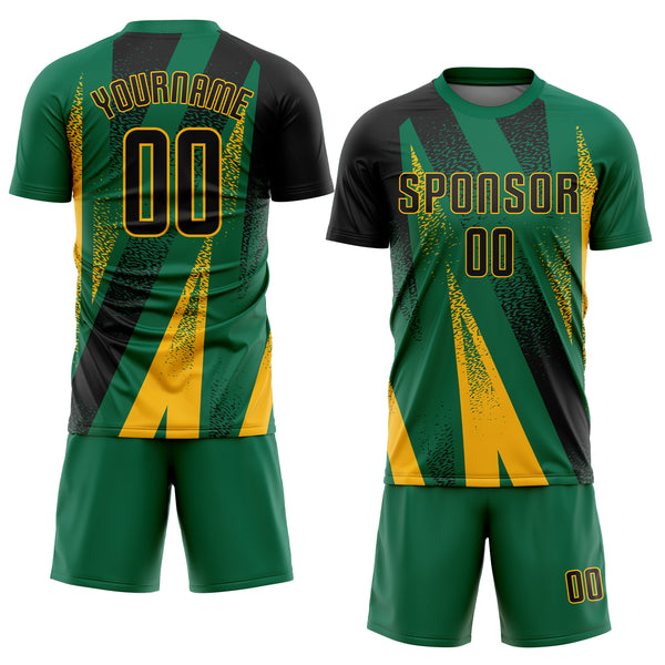 Custom Kelly Green Black-Gold Radial Burst Sports Sublimation Soccer Uniform Jersey