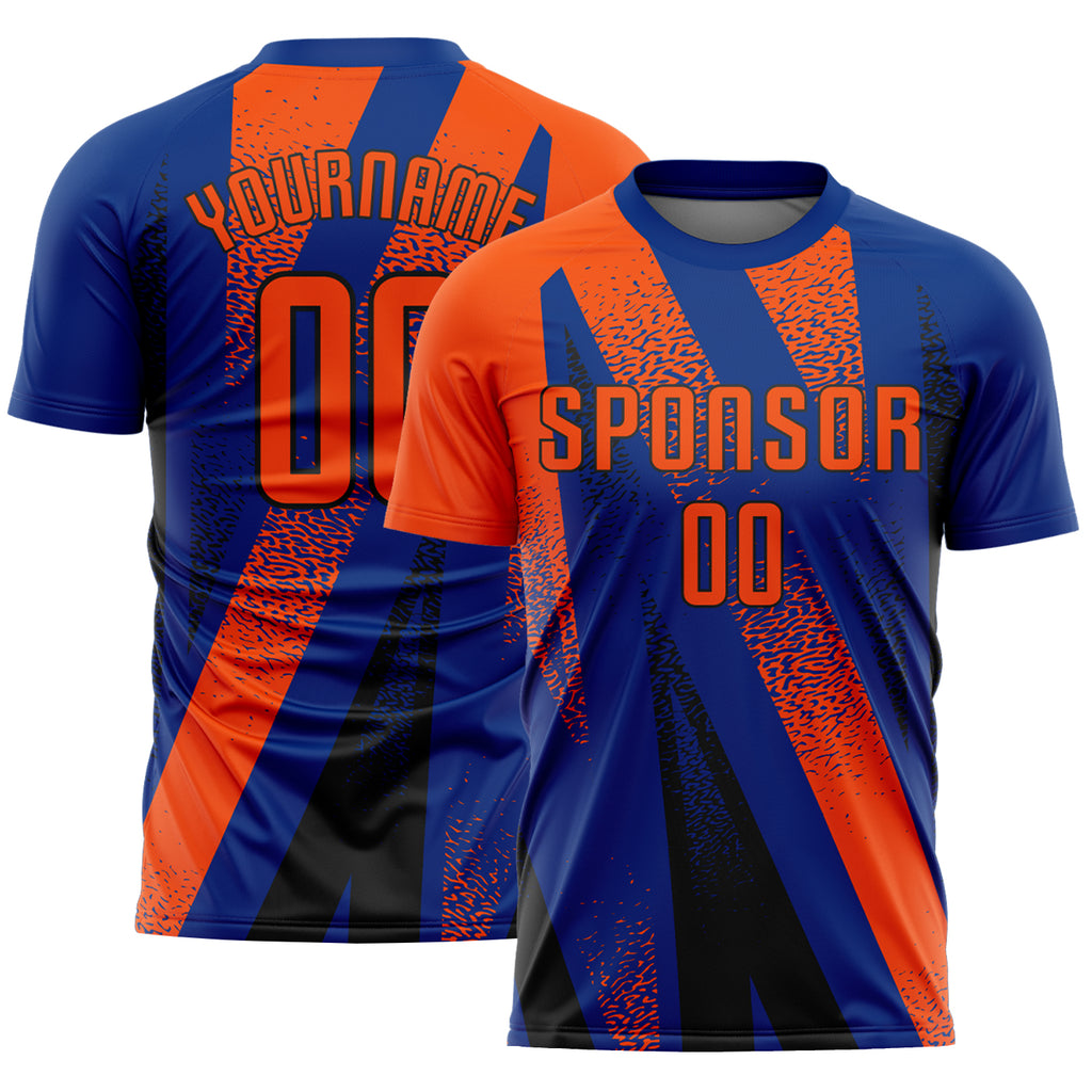 Custom Royal Orange-Black Radial Burst Sports Sublimation Soccer Uniform Jersey