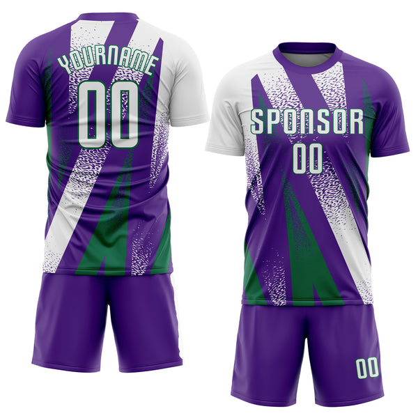 Custom Purple White-Kelly Green Radial Burst Sports Sublimation Soccer Uniform Jersey