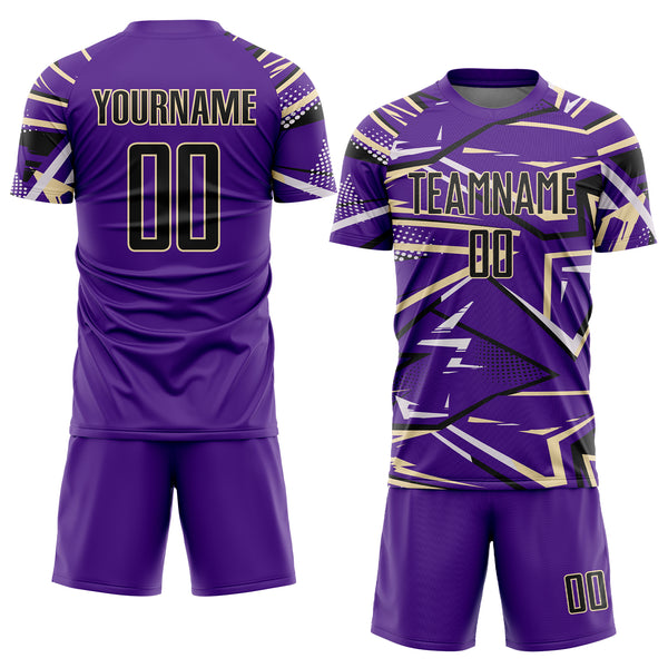Custom Purple Black Cream-White Abstract Geometric Stripes Sports Sublimation Soccer Uniform Jersey