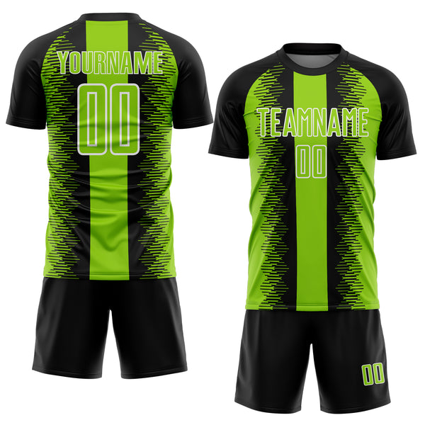 Custom Black Neon Green-White Zigzag Diamond Stripe Sports Sublimation Soccer Uniform Jersey