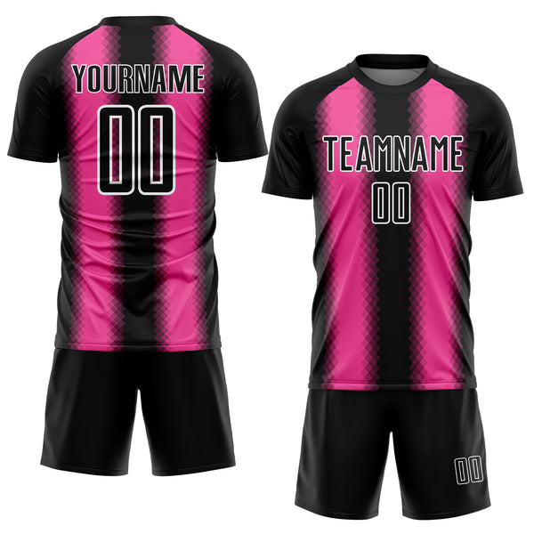 Custom Black Pink-White Zigzag Diamond Stripe Sports Sublimation Soccer Uniform Jersey