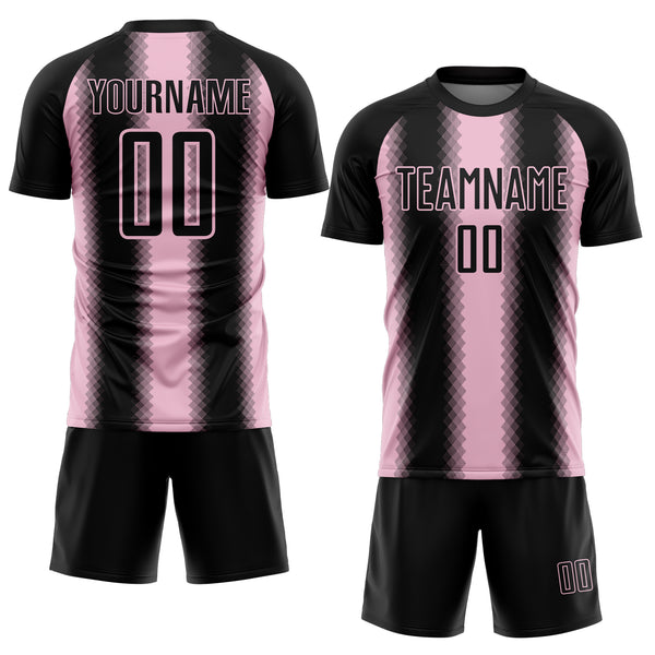 Custom Black Light Pink Zigzag Diamond Stripe Sports Sublimation Soccer Uniform Jersey