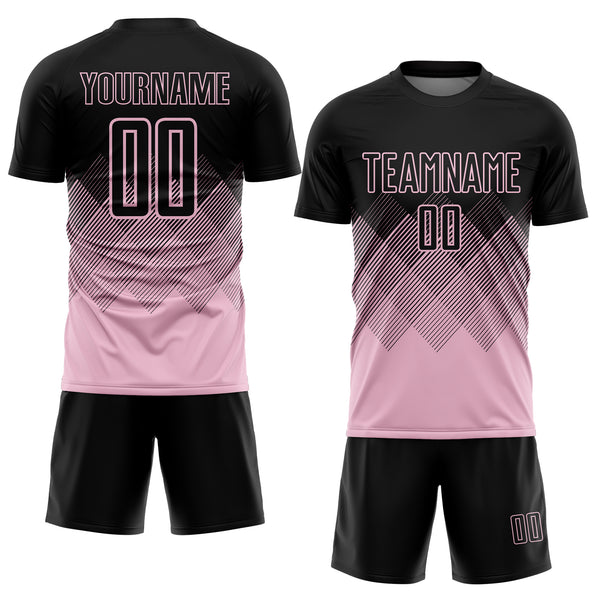 Custom Black Light Pink Gradient Diamond Diagonal Lines Sports Sublimation Soccer Uniform Jersey