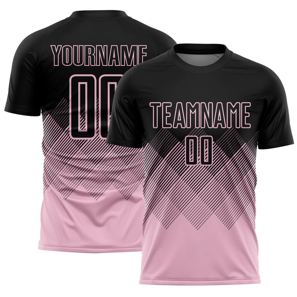Custom Black Light Pink Gradient Diamond Diagonal Lines Sports Sublimation Soccer Uniform Jersey