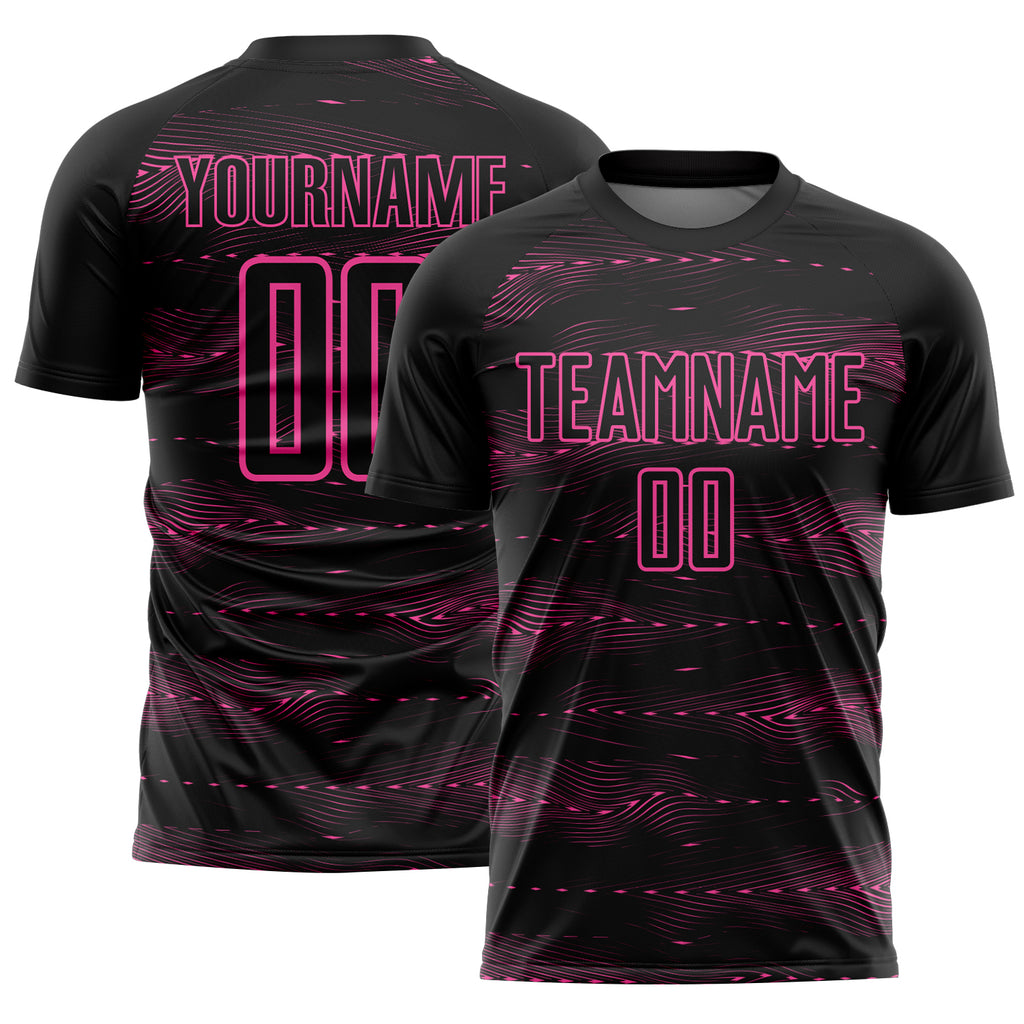 Custom Black Pink Streamline Wave Cyberpunk Neon Tech Sports Sublimation Soccer Uniform Jersey