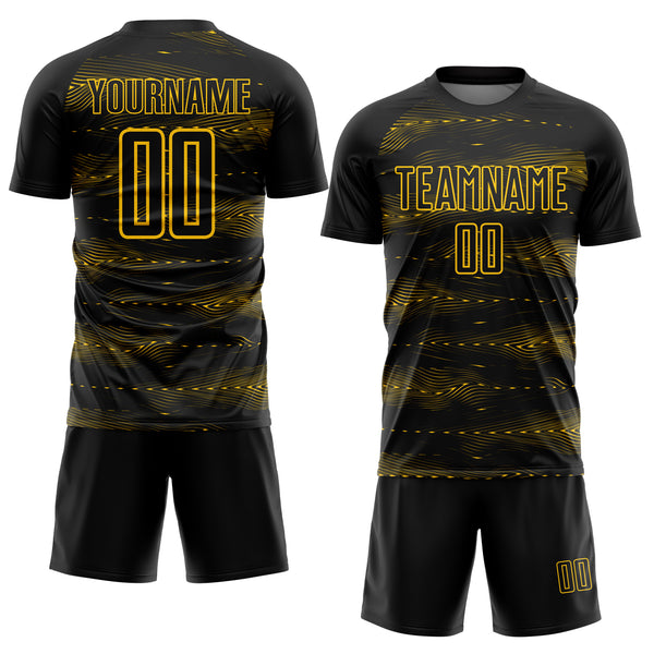 Custom Black Yellow Streamline Wave Cyberpunk Neon Tech Sports Sublimation Soccer Uniform Jersey