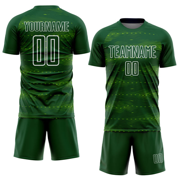 Custom Green Neon Green-White Streamline Wave Cyberpunk Neon Tech Sports Sublimation Soccer Uniform Jersey