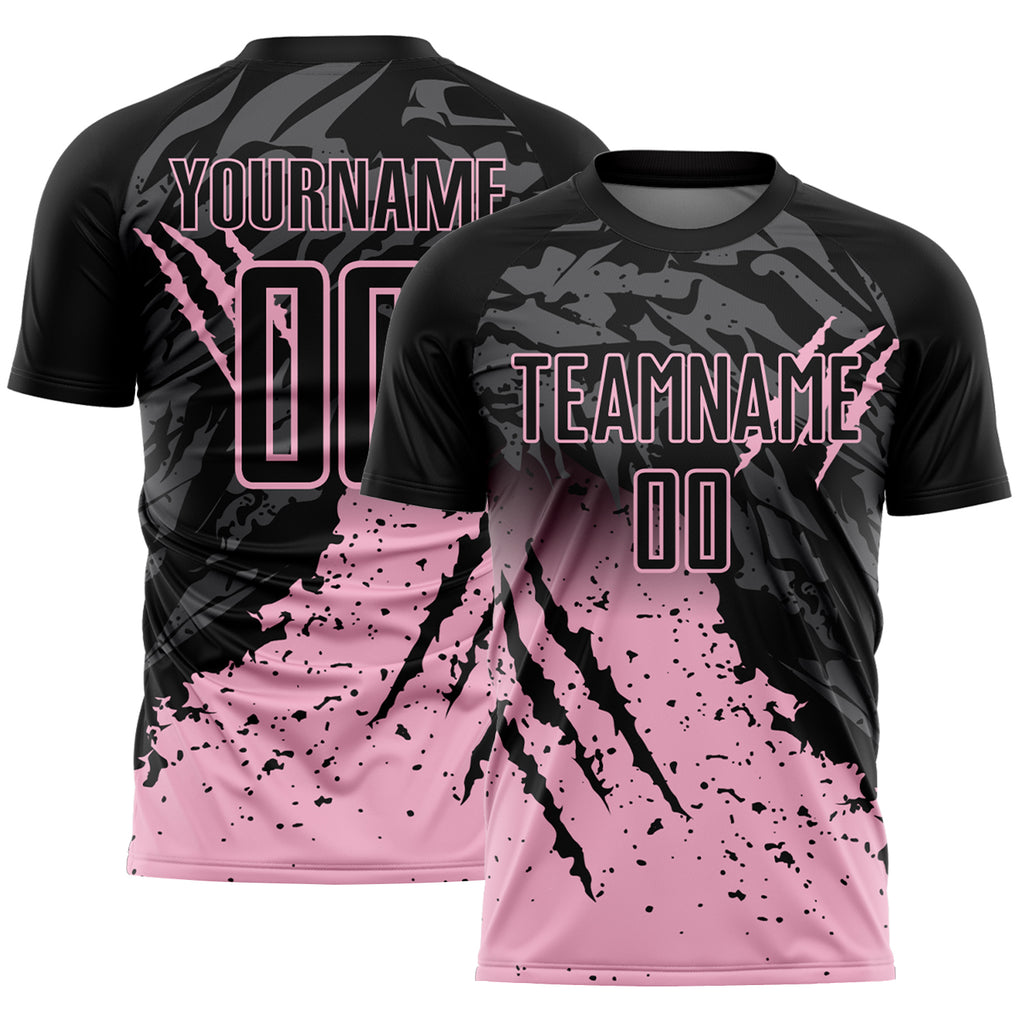 Custom Black Light Pink Gradient Claw Mark Splatter Sports Sublimation Soccer Uniform Jersey