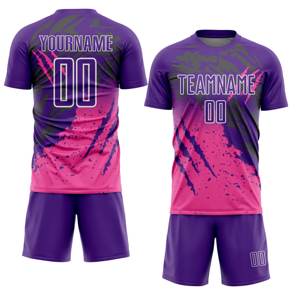 Custom Purple White-Pink Gradient Claw Mark Splatter Sports Sublimation Soccer Uniform Jersey