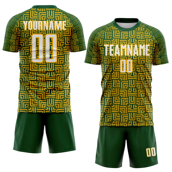 Custom Green White-Gold Geometric Maze Interlocking Square Sports Sublimation Soccer Uniform Jersey