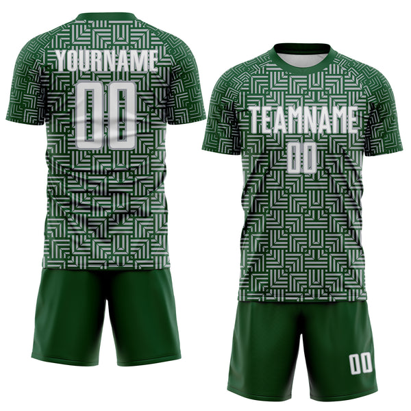 Custom Green White-Gray Geometric Maze Interlocking Square Sports Sublimation Soccer Uniform Jersey