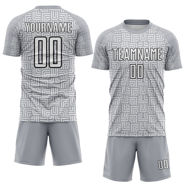 Custom Gray White-Black Geometric Maze Interlocking Square Sports Sublimation Soccer Uniform Jersey