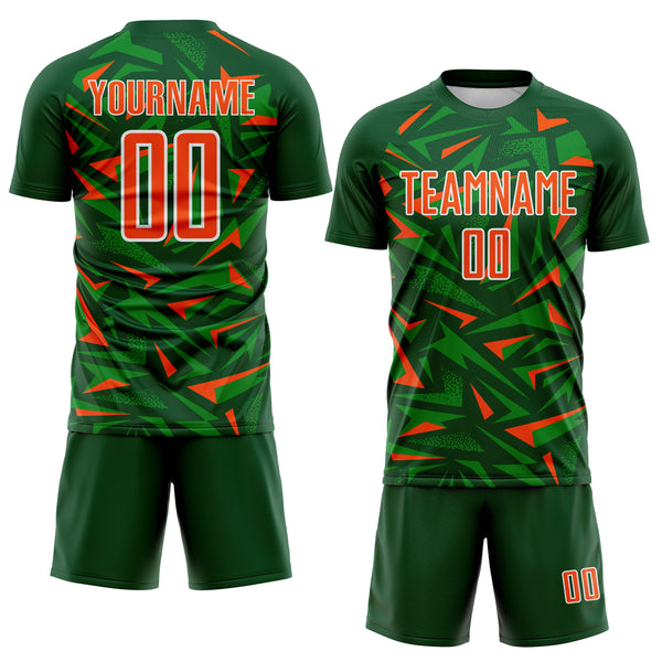 Custom Green Orange Grass Green-White Cyber Mecha E-sport Geometric Shards Spike Sublimation Soccer Uniform Jersey