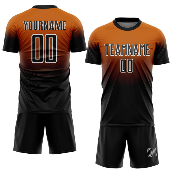 Custom Bay Orange Black-White Fade Fashion Sublimation Soccer Uniform Jersey
