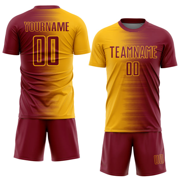 Custom Crimson Gold Gradient Line Sublimation Soccer Uniform Jersey
