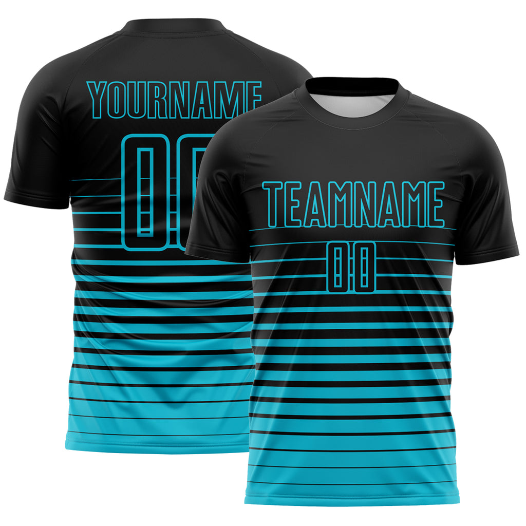 Custom Black Lakes Blue Gradient Pinstripe Sublimation Soccer Uniform Jersey