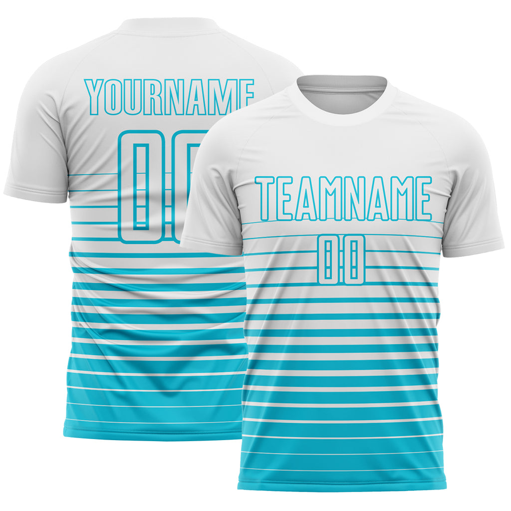 Custom White Lakes Blue Gradient Pinstripe Sublimation Soccer Uniform Jersey